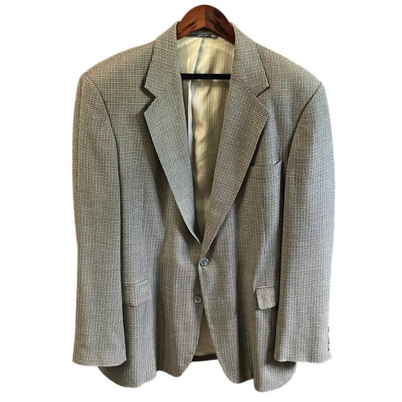 Haggar Black Label Mens Houndstooth Blazer Jacket 44L Tan/Brown Wool Blend - Picture 1 of 15